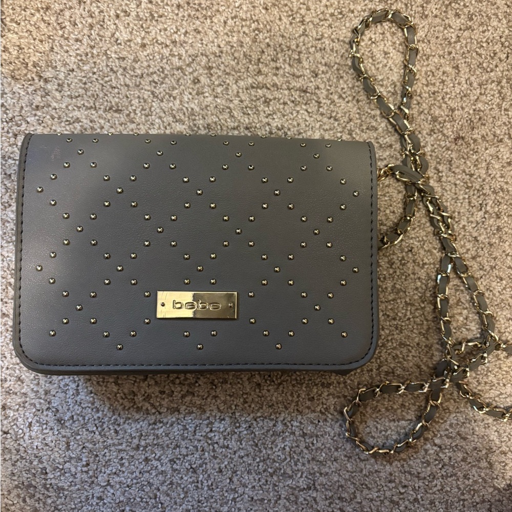 bebe Gray Crossbody Bag with Gold Accents